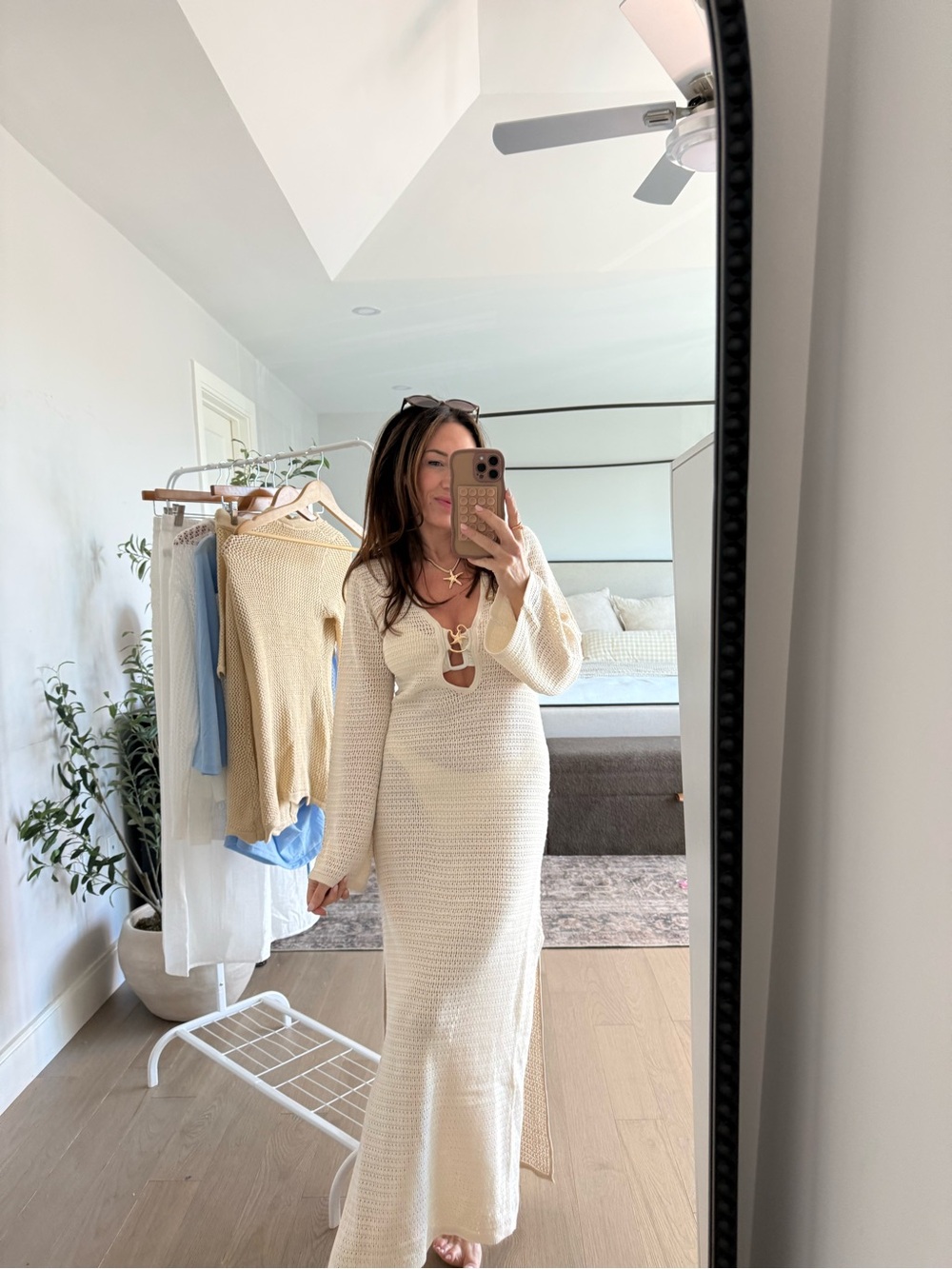 Cupshe Cream Knit Tie-Front Maxi Coverup